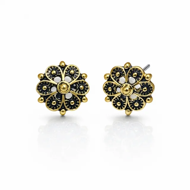 Ørepynt filigran studs, gammelforgylt